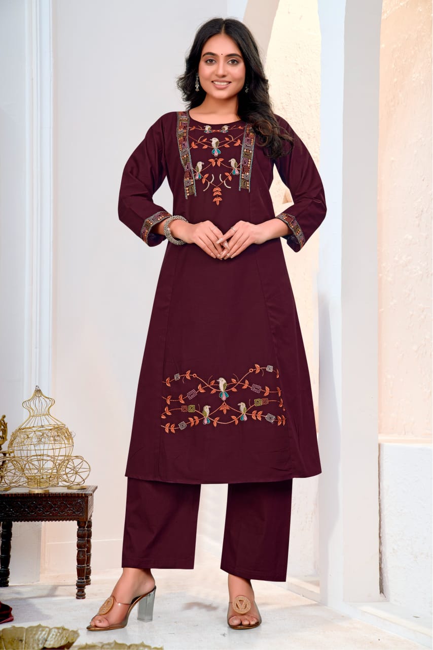 Elegant Sparrow Embroidered Kurta Set with Palazzos