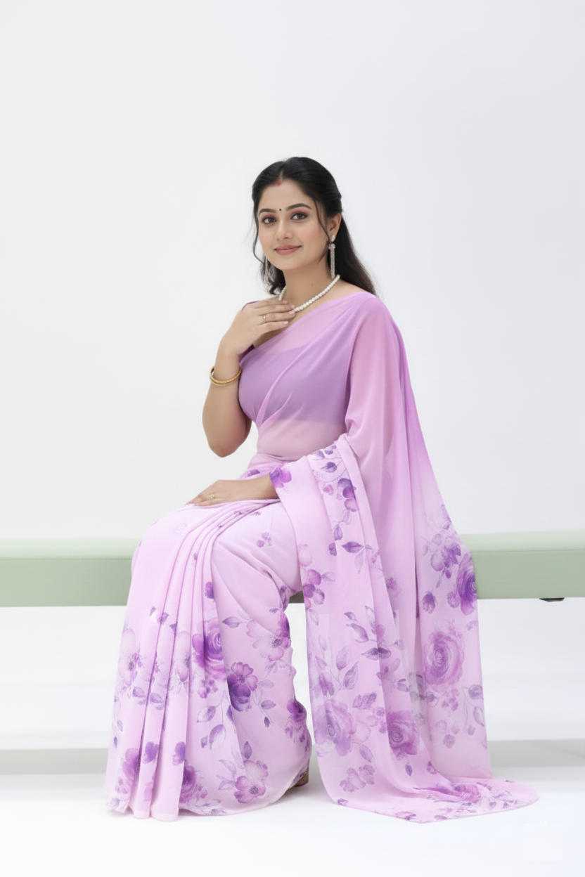 Weightless Floral Sky Violet Sarees