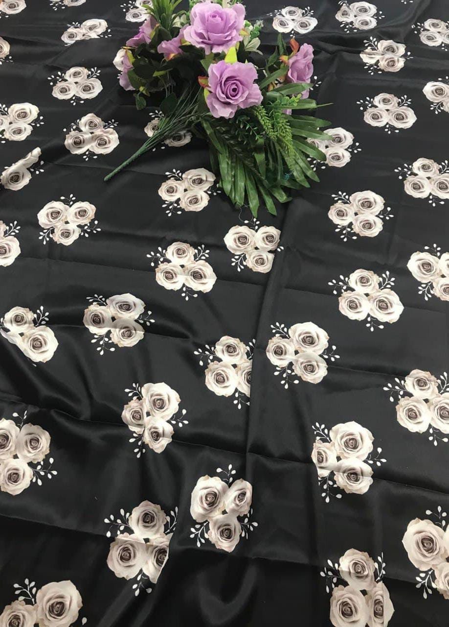 Black Floral Design of Satin Saree