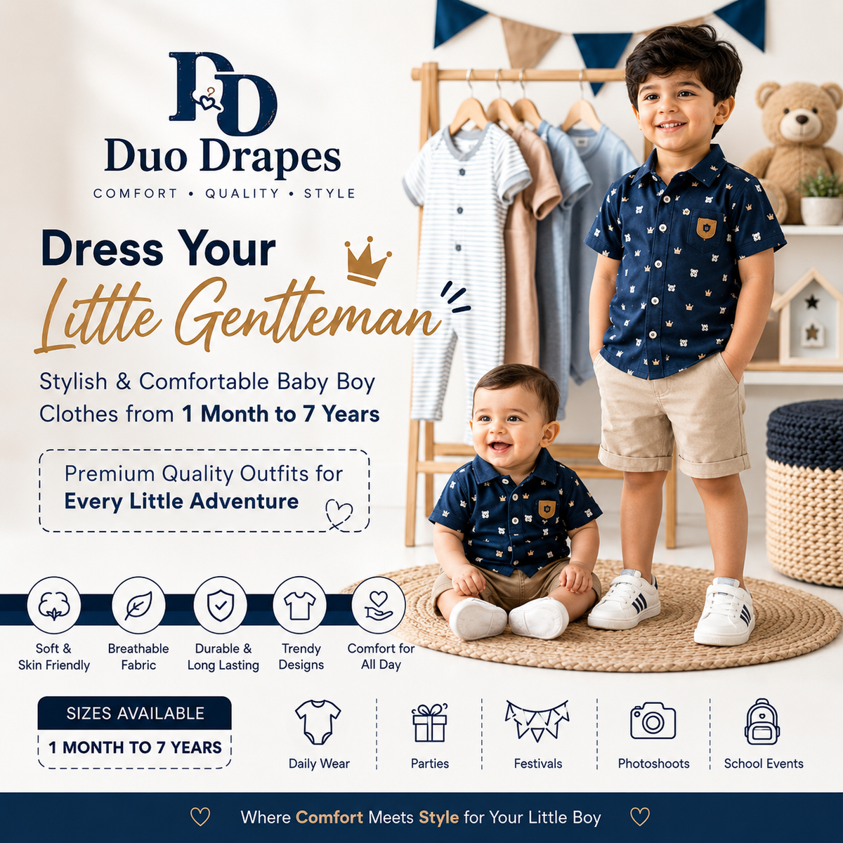 Dressing Your Little Gentleman: Stylish &amp; Comfortable Baby Boy Clothes from Duo Drapes