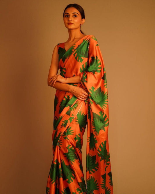Special Sunset Colored Orange Satin Saree