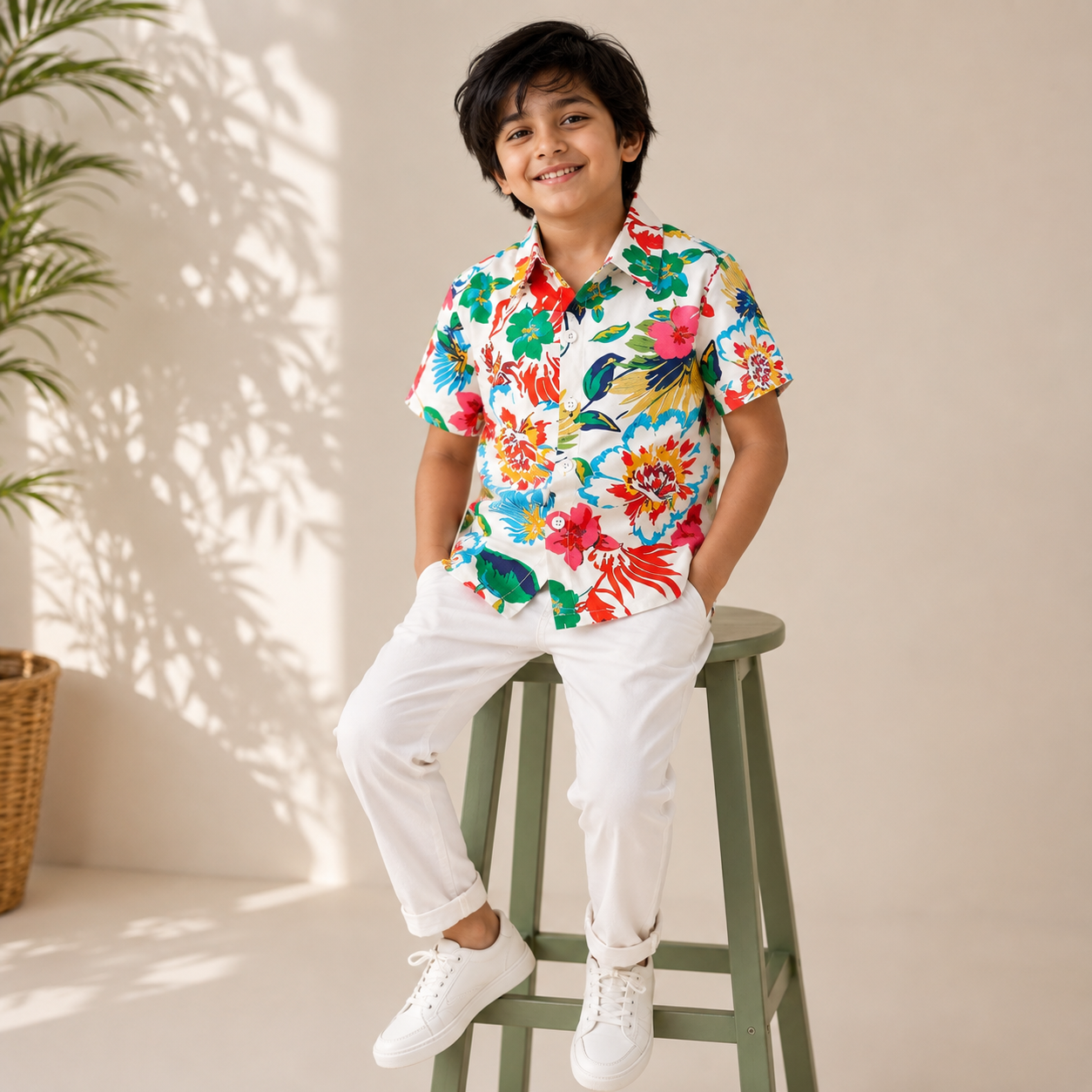 Boys Cotton Floral Printed Shirt – Short Sleeve Hawaiian Shirt | DuoDrapes