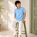 Boys Cotton Blue Tropical Print Shirt – Short Sleeve Casual Shirt | DuoDrapes