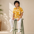 Boys Cotton Yellow Floral Print Shirt – Short Sleeve Casual Shirt | DuoDrapes