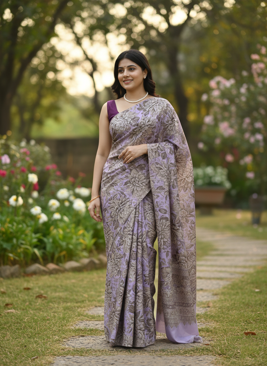 Silk Crape Printed Saree