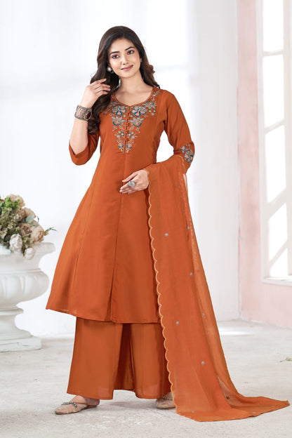 Elegant Embroidered Rayon Kurta with Dupatta Set
