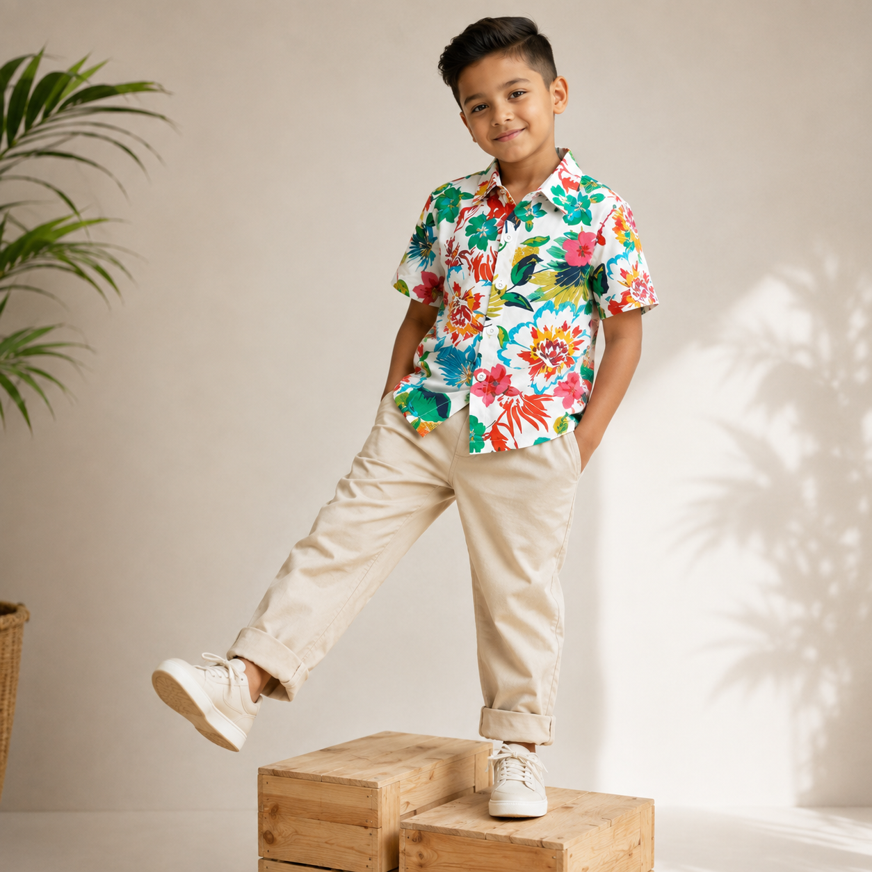 Boys Cotton Floral Printed Shirt – Short Sleeve Hawaiian Shirt | DuoDrapes