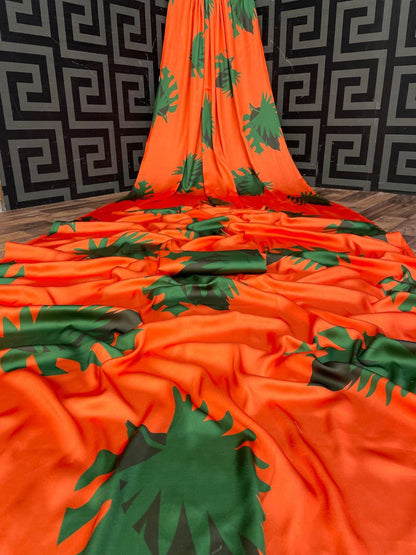 Special Sunset Colored Orange Satin Saree