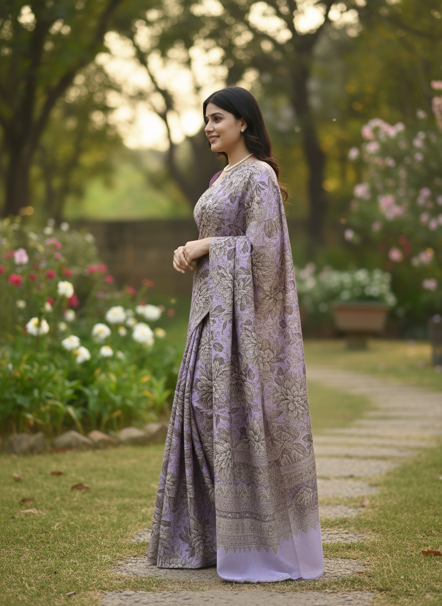 Silk Crape Printed Saree