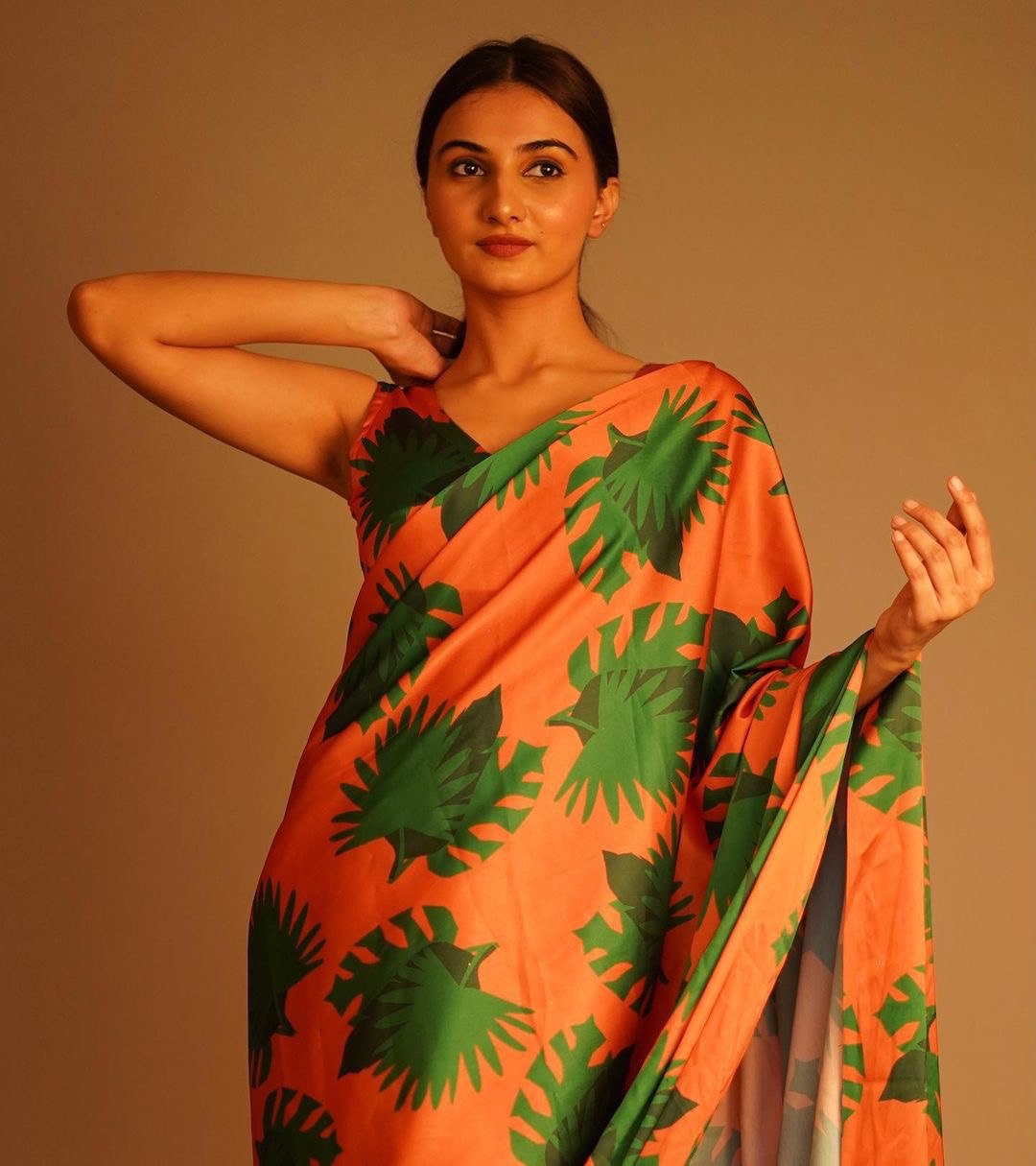 Special Sunset Colored Orange Satin Saree