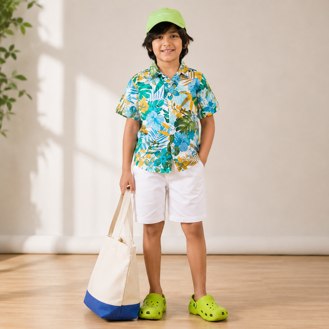 Boys Cotton Tropical Print Shirt – Short Sleeve Casual Shirt | DuoDrapes