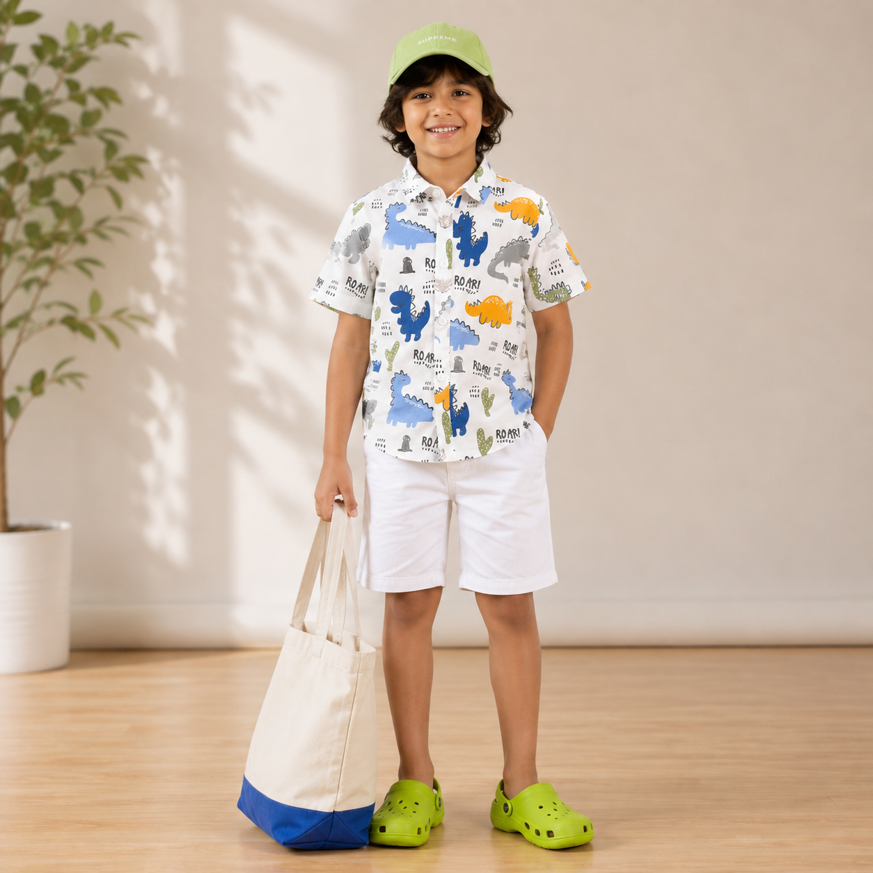 Boys Cotton Dinosaur Print Shirt – Short Sleeve Casual Shirt | DuoDrapes