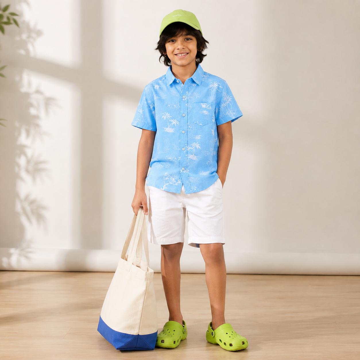 Boys Cotton Blue Tropical Print Shirt – Short Sleeve Casual Shirt | DuoDrapes