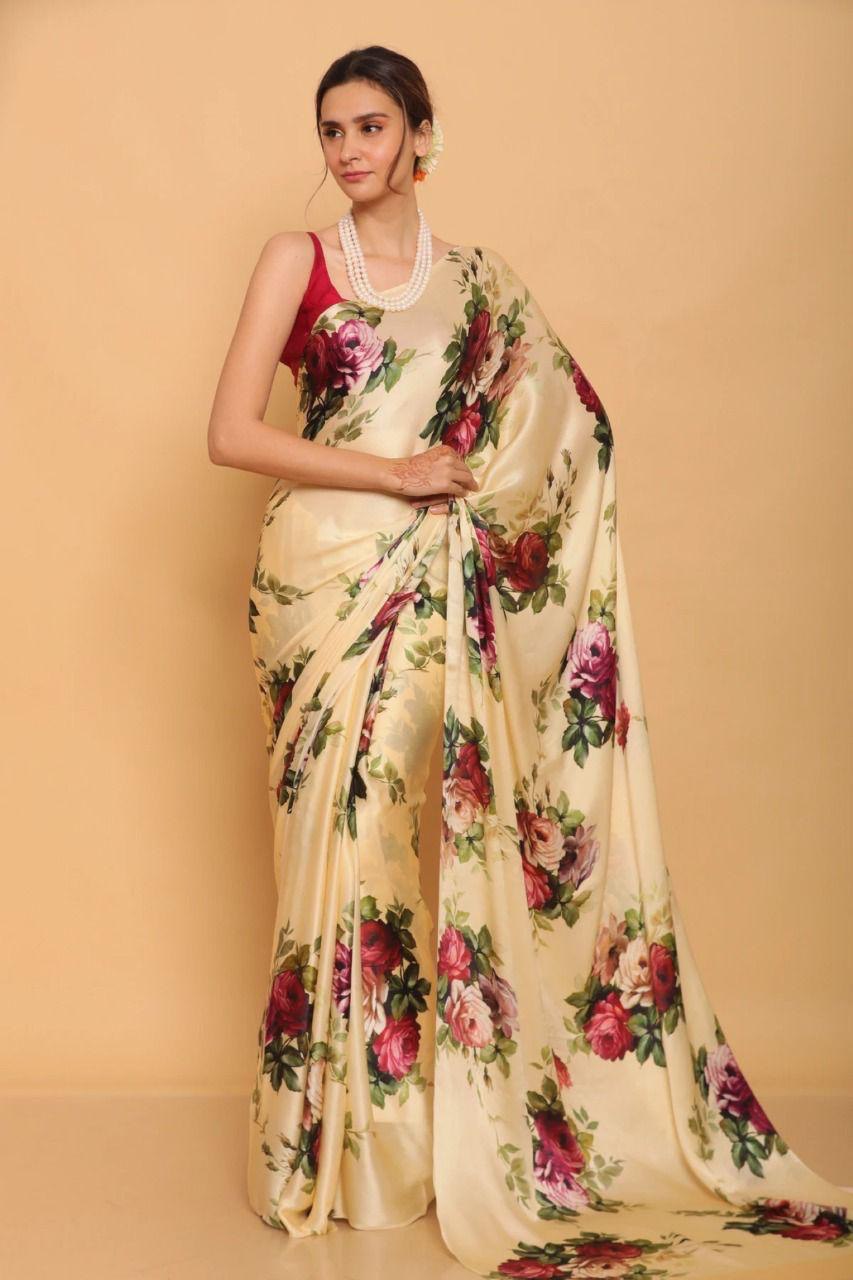 Satin is till date one of the most loved and preferred fabrics for a saree design.