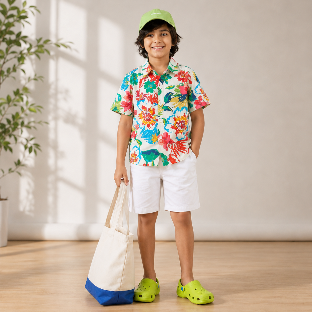 Boys Cotton Floral Printed Shirt – Short Sleeve Hawaiian Shirt | DuoDrapes