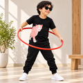 Boys Black T-Shirt & Jogger Set with Leopard Print | Stylish Kids Co-Ord Set