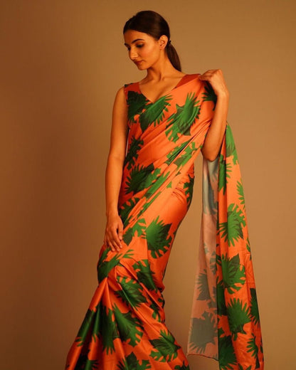 Special Sunset Colored Orange Satin Saree