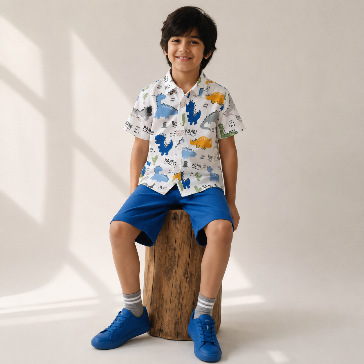 Boys Cotton Dinosaur Print Shirt – Short Sleeve Casual Shirt | DuoDrapes