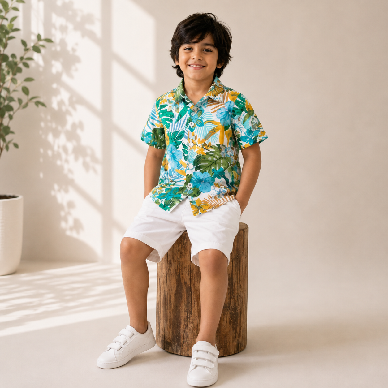 Boys Cotton Tropical Print Shirt – Short Sleeve Casual Shirt | DuoDrapes