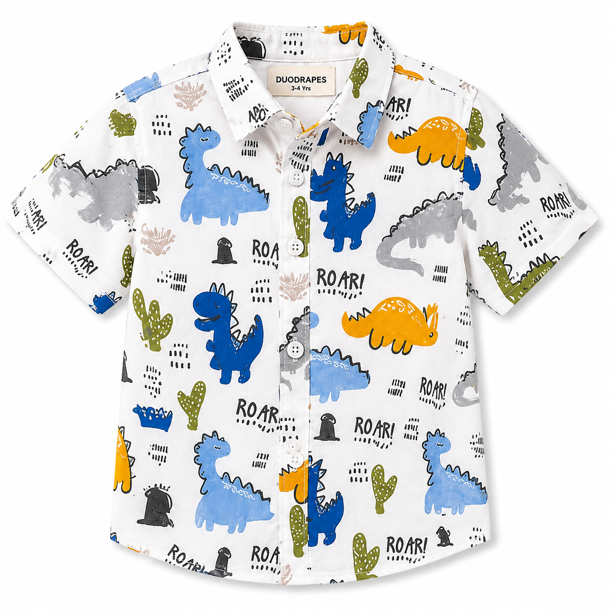 Boys Cotton Dinosaur Print Shirt – Short Sleeve Casual Shirt | DuoDrapes