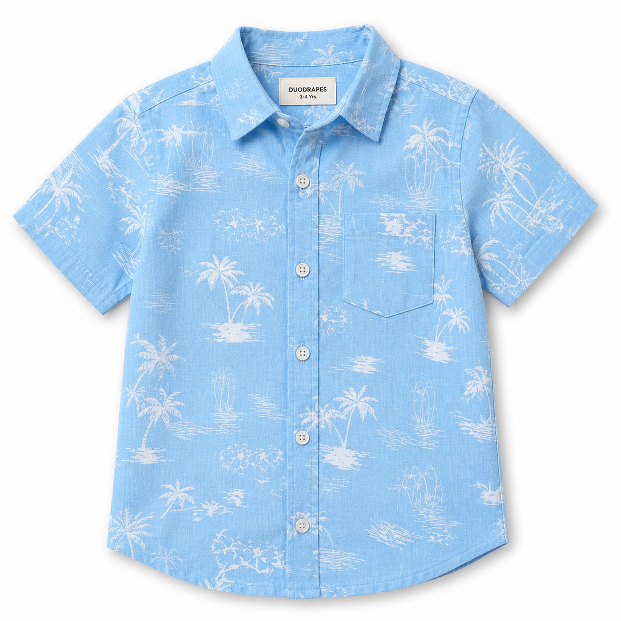 Boys Cotton Blue Tropical Print Shirt – Short Sleeve Casual Shirt | DuoDrapes
