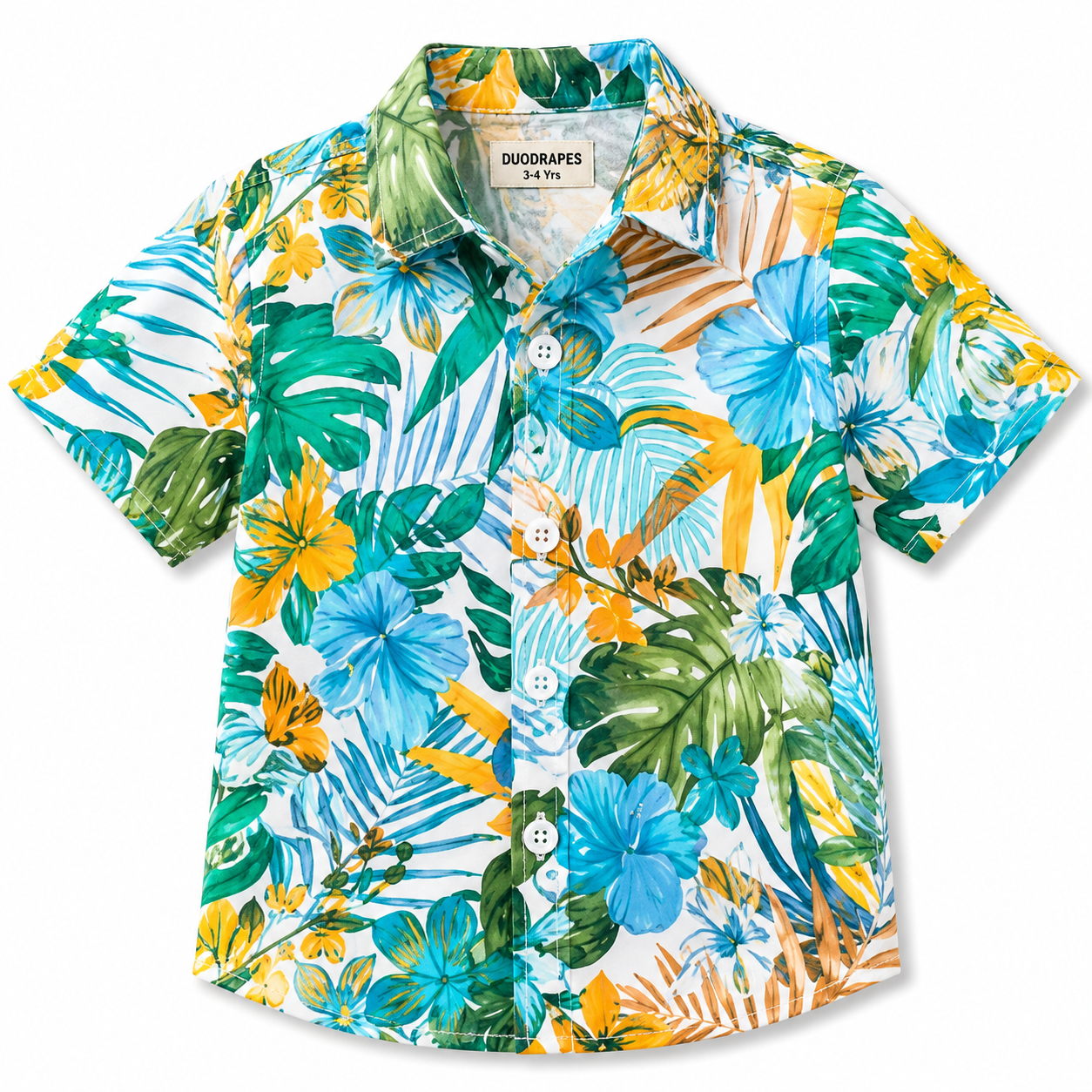 Boys Cotton Tropical Print Shirt – Short Sleeve Casual Shirt | DuoDrapes