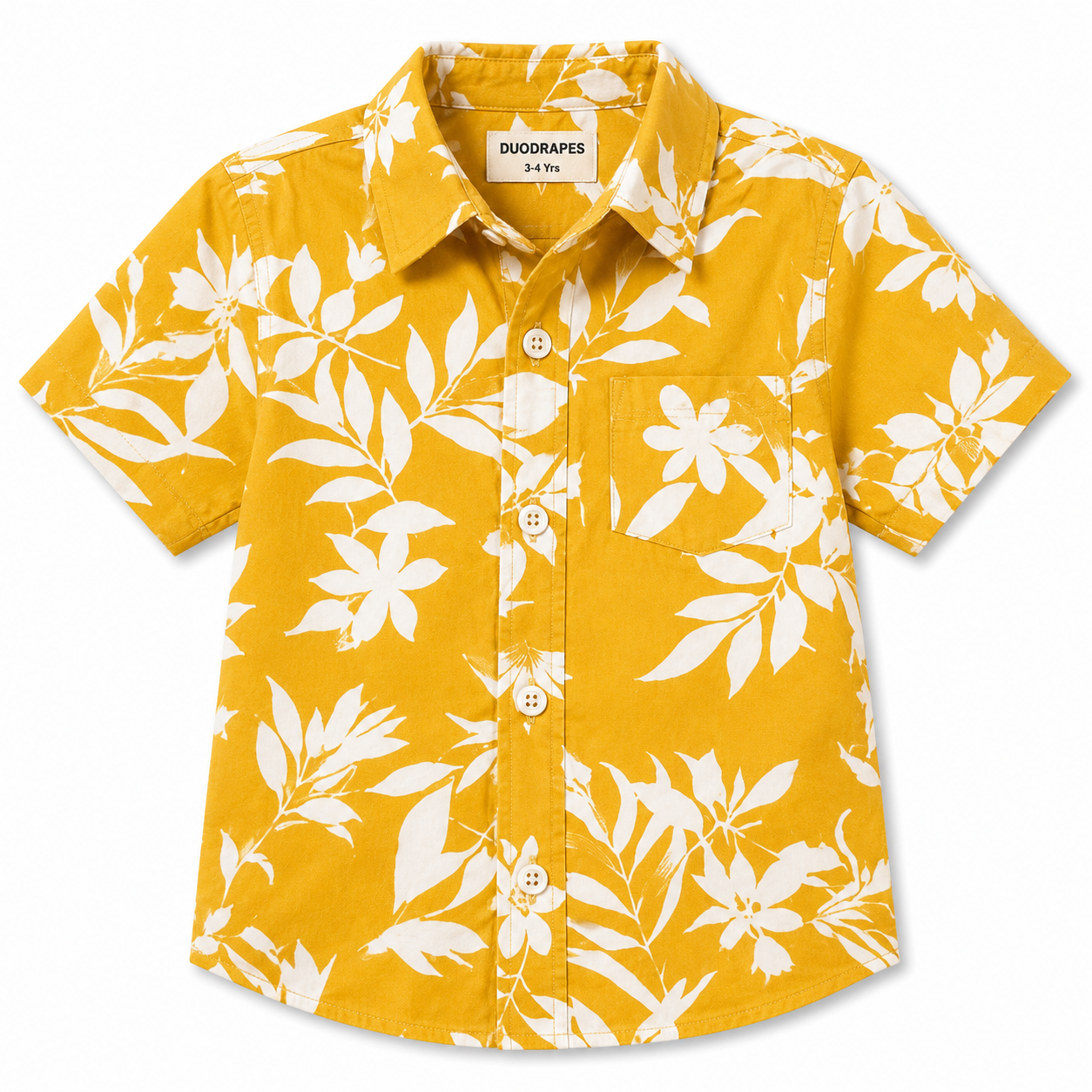 Boys Cotton Yellow Floral Print Shirt – Short Sleeve Casual Shirt | DuoDrapes