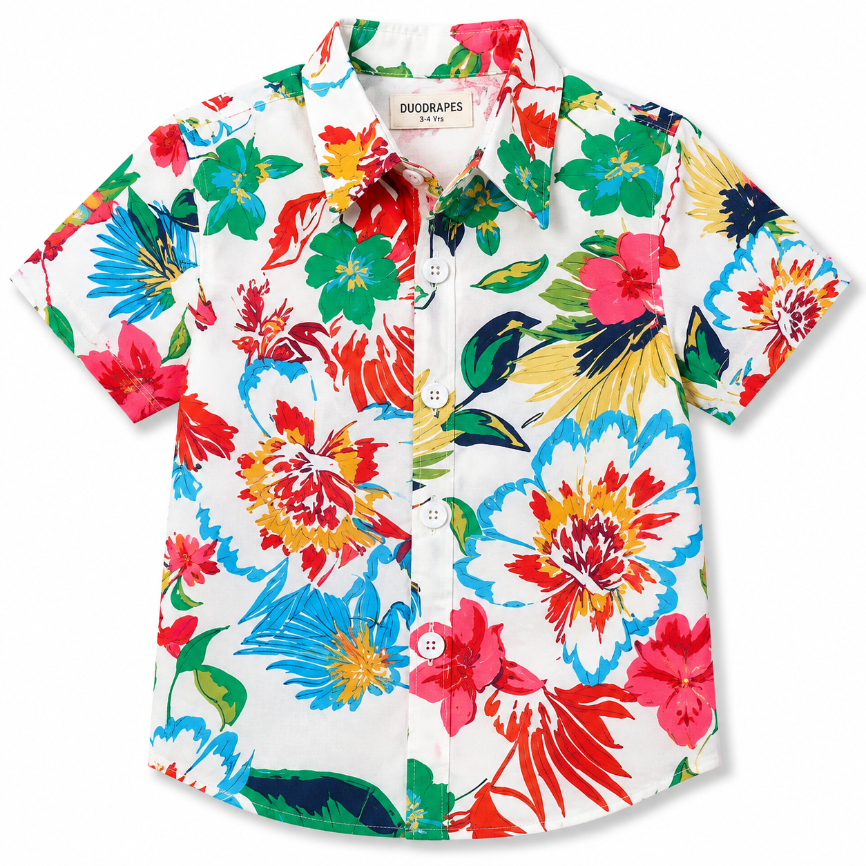 Boys Cotton Floral Printed Shirt – Short Sleeve Hawaiian Shirt | DuoDrapes