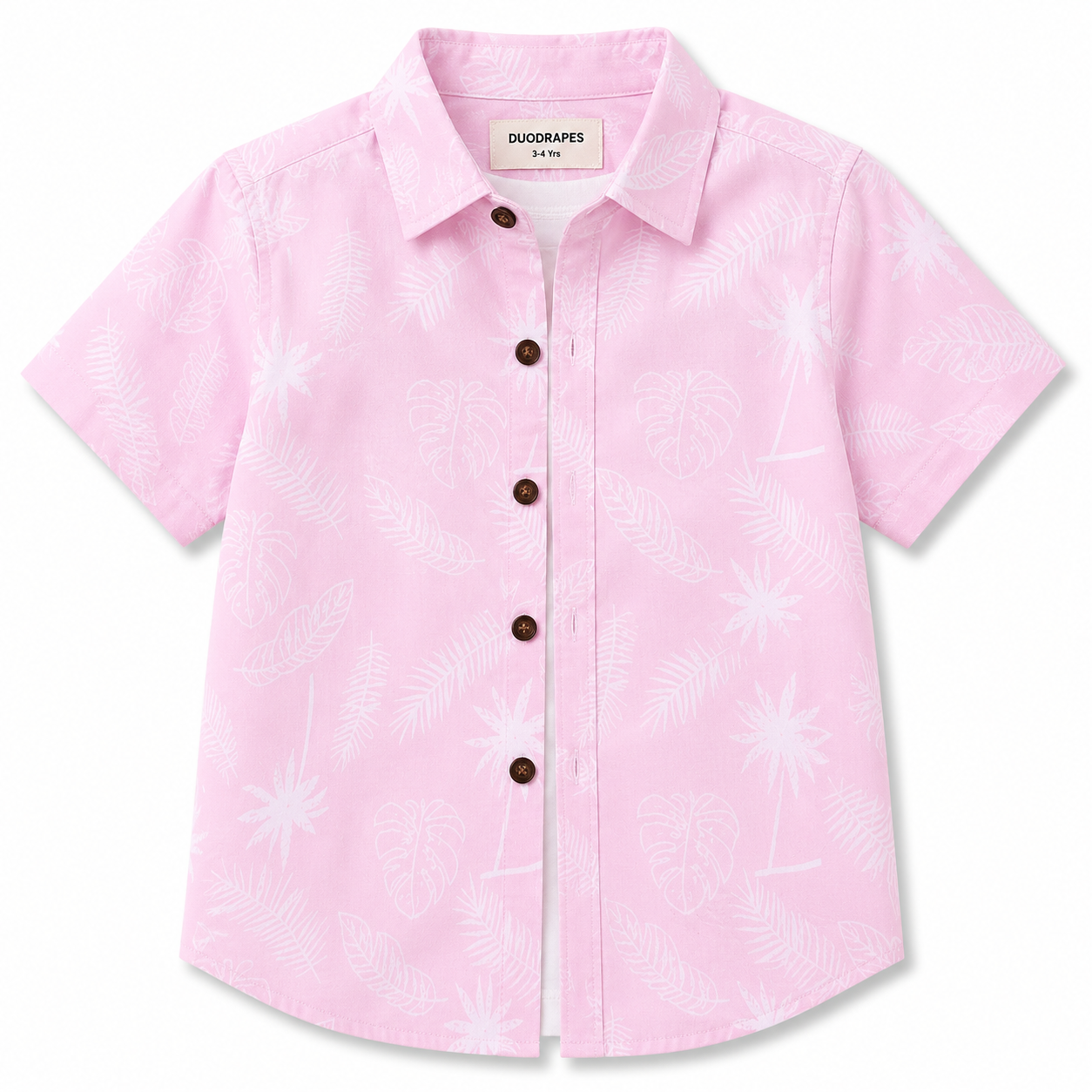 Boys Pink Cotton Tropical Leaf Printed Shirt – Short Sleeve Casual Shirt | DuoDrapes
