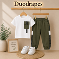 Urban Edge Kids Co-Ord Set – White & Olive Green