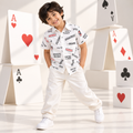 Boys White Black Graphic Print Half Sleeve Shirt