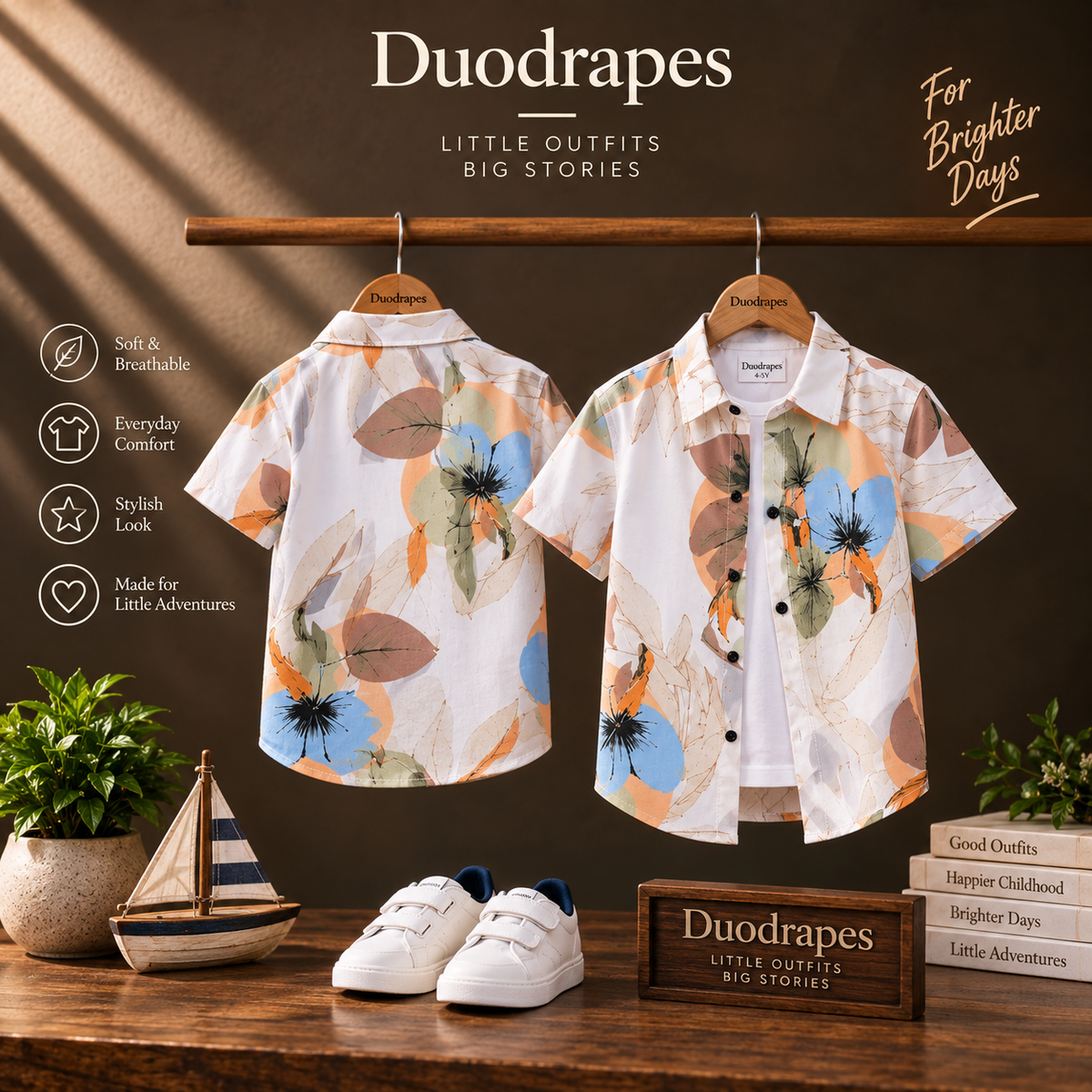 Boys White Multicolor Floral Print Half Sleeve Shirt