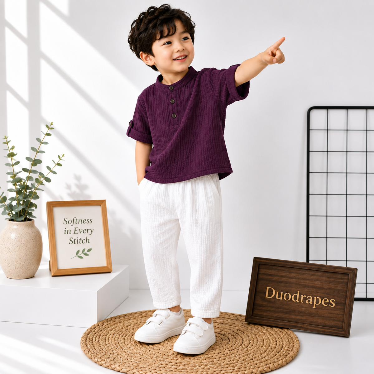 DuoDrapes wine Kurta & White Pant Set for Boys (1 Month–7 Years)