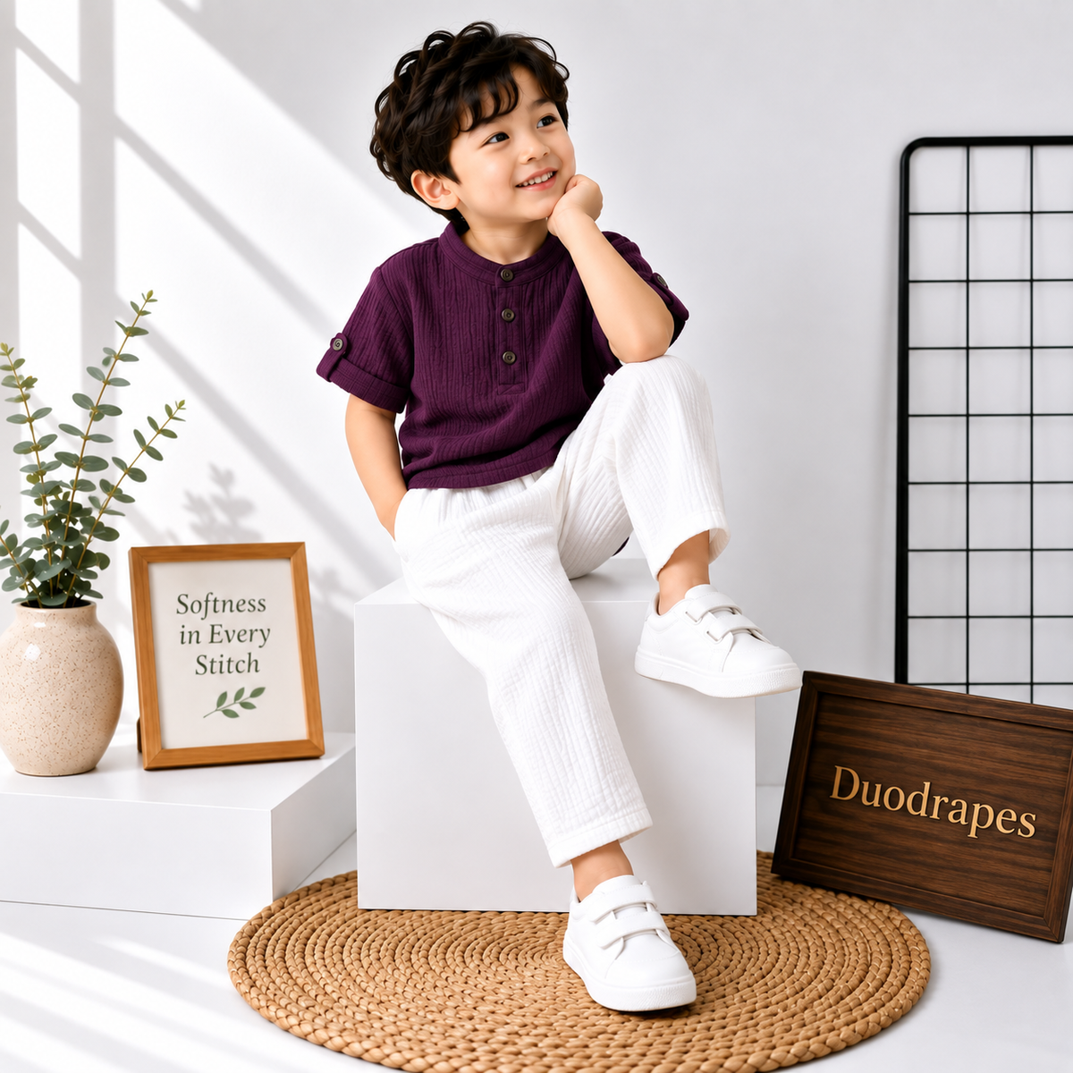DuoDrapes wine Kurta & White Pant Set for Boys (1 Month–7 Years)