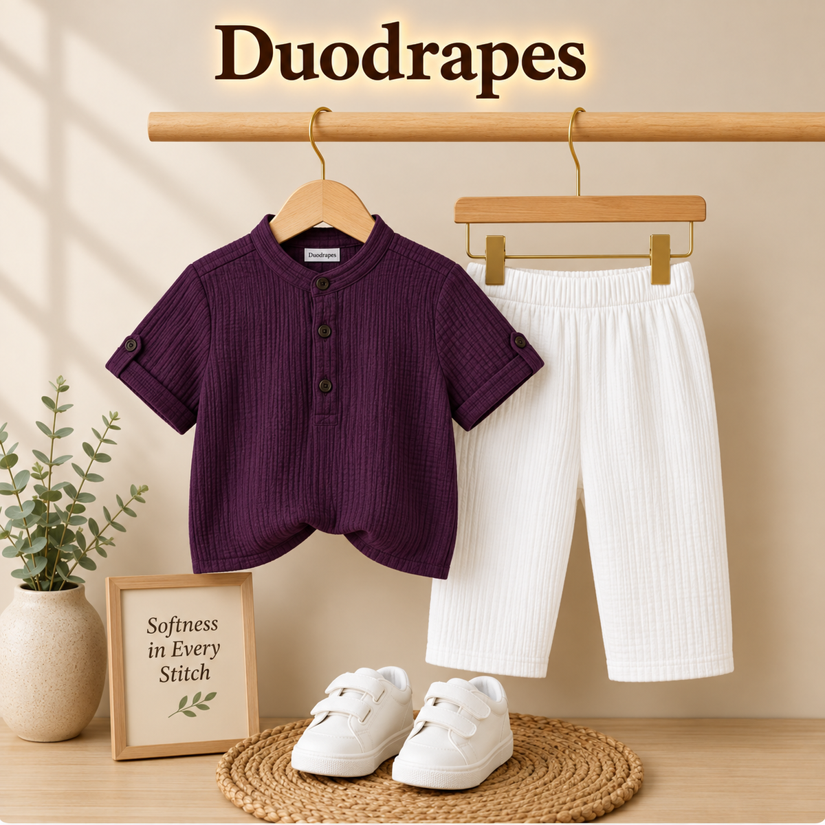 DuoDrapes wine Kurta & White Pant Set for Boys (1 Month–7 Years)