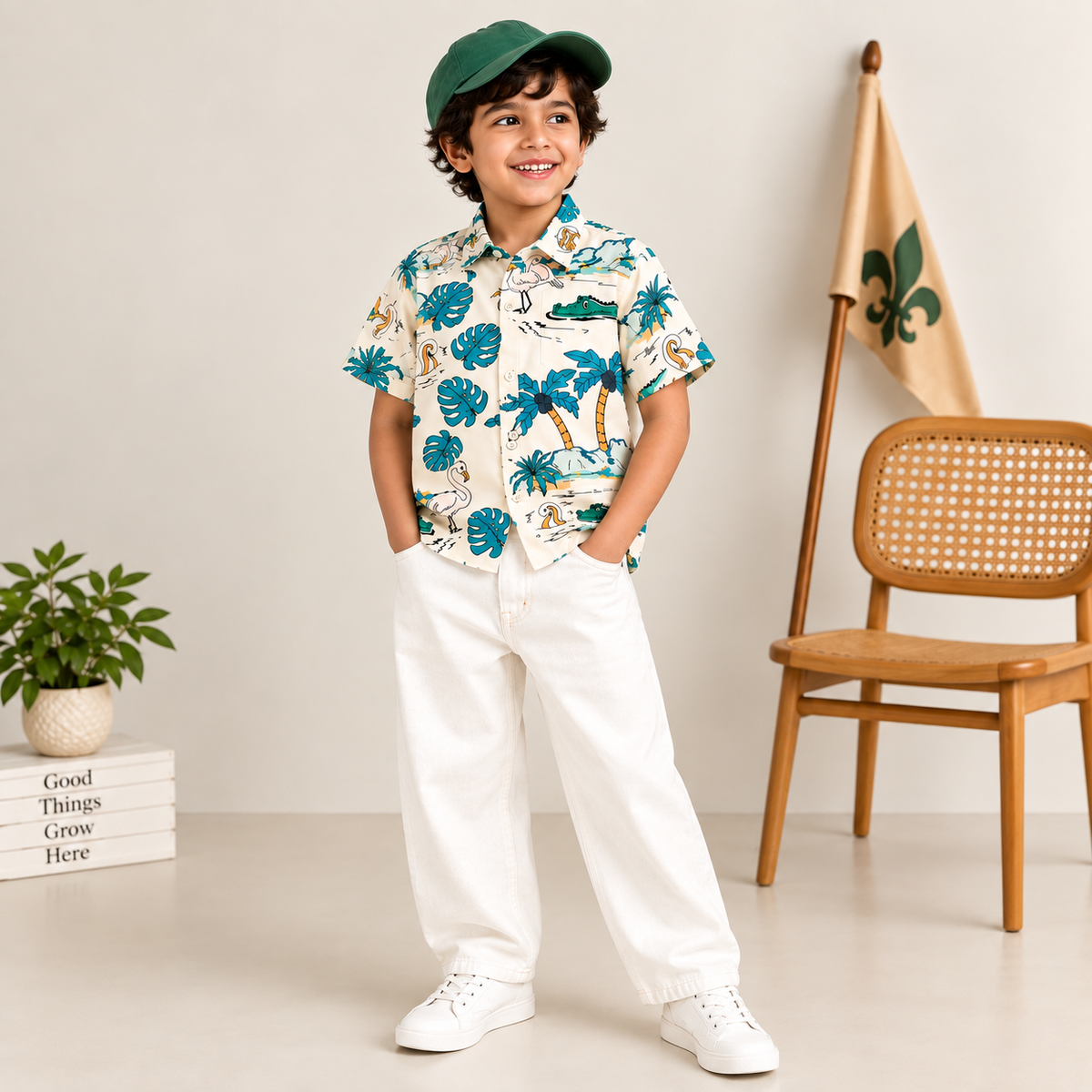 Boys Printed Half Sleeve Shirt – Tropical Palm & Animal Print Casual Shirt