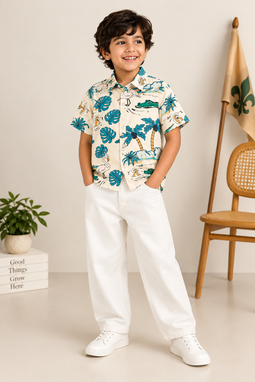 Boys Printed Half Sleeve Shirt – Tropical Palm & Animal Print Casual Shirt