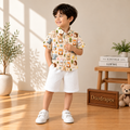 Adorable Animal Print Shirt & White Shorts Set for Boys