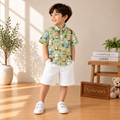 Cute Animal Print Shirt & White Shorts Set for Boys