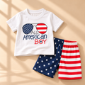 DuoDrapes All-American Boy White T-Shirt & Star Stripe Shorts Set for Boys