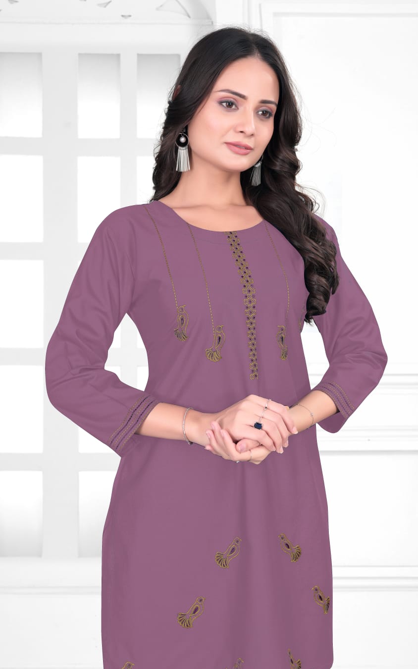 Elegant Mauve Rayon Cord Set with Embroidered Detailing