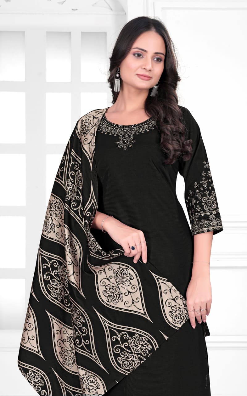 Gadwal Silk Kurta Set with Printed Dupatta – Maroon & Black