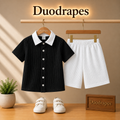Classic Black White Collar Shirt & Shorts Set for Boys