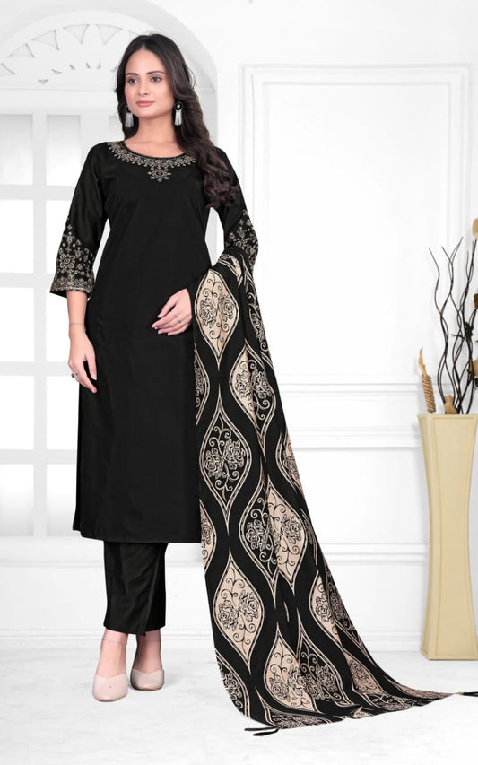 Gadwal Silk Kurta Set with Printed Dupatta – Maroon & Black