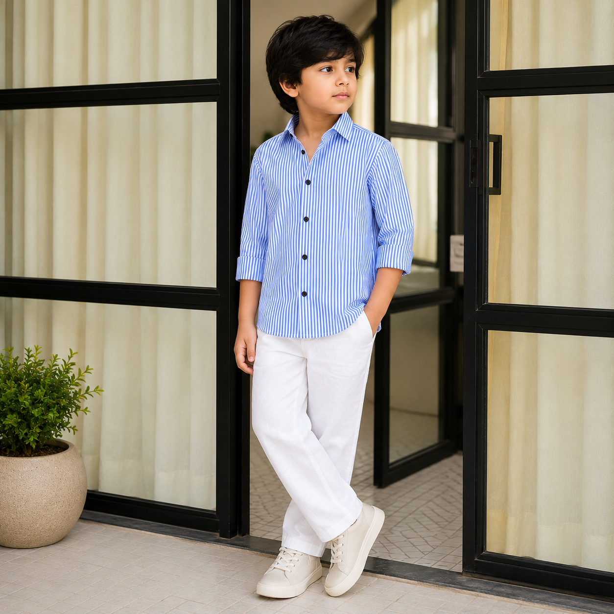 Sky Blue Stripe Classic Shirt for Boys