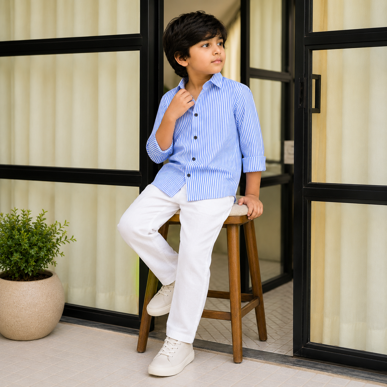 Sky Blue Stripe Classic Shirt for Boys