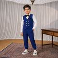 Boys Royal Blue Pinstripe Waistcoat Set with White Shirt & Trousers