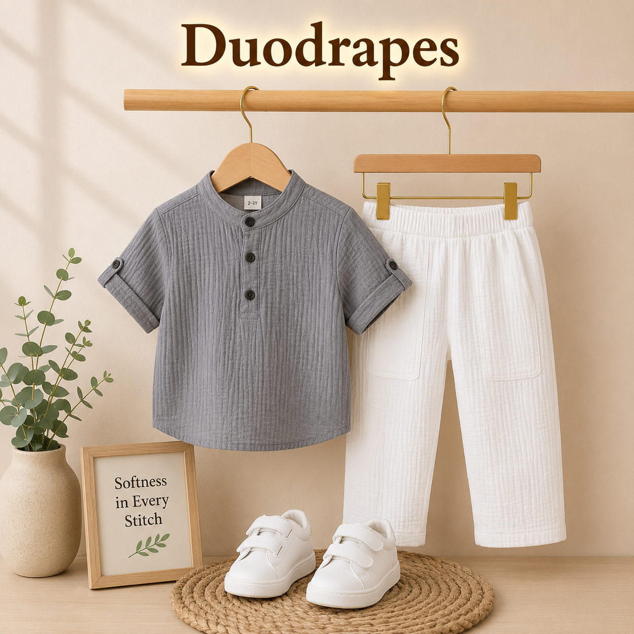 duodrapes children kurta pair grey  color