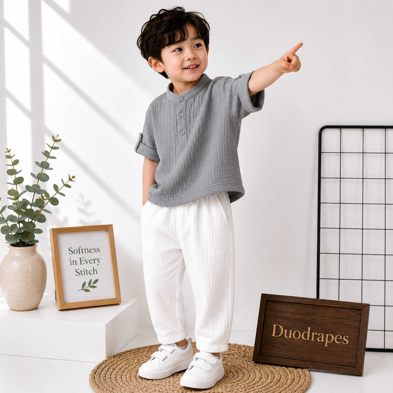 duodrapes children kurta pair grey  color