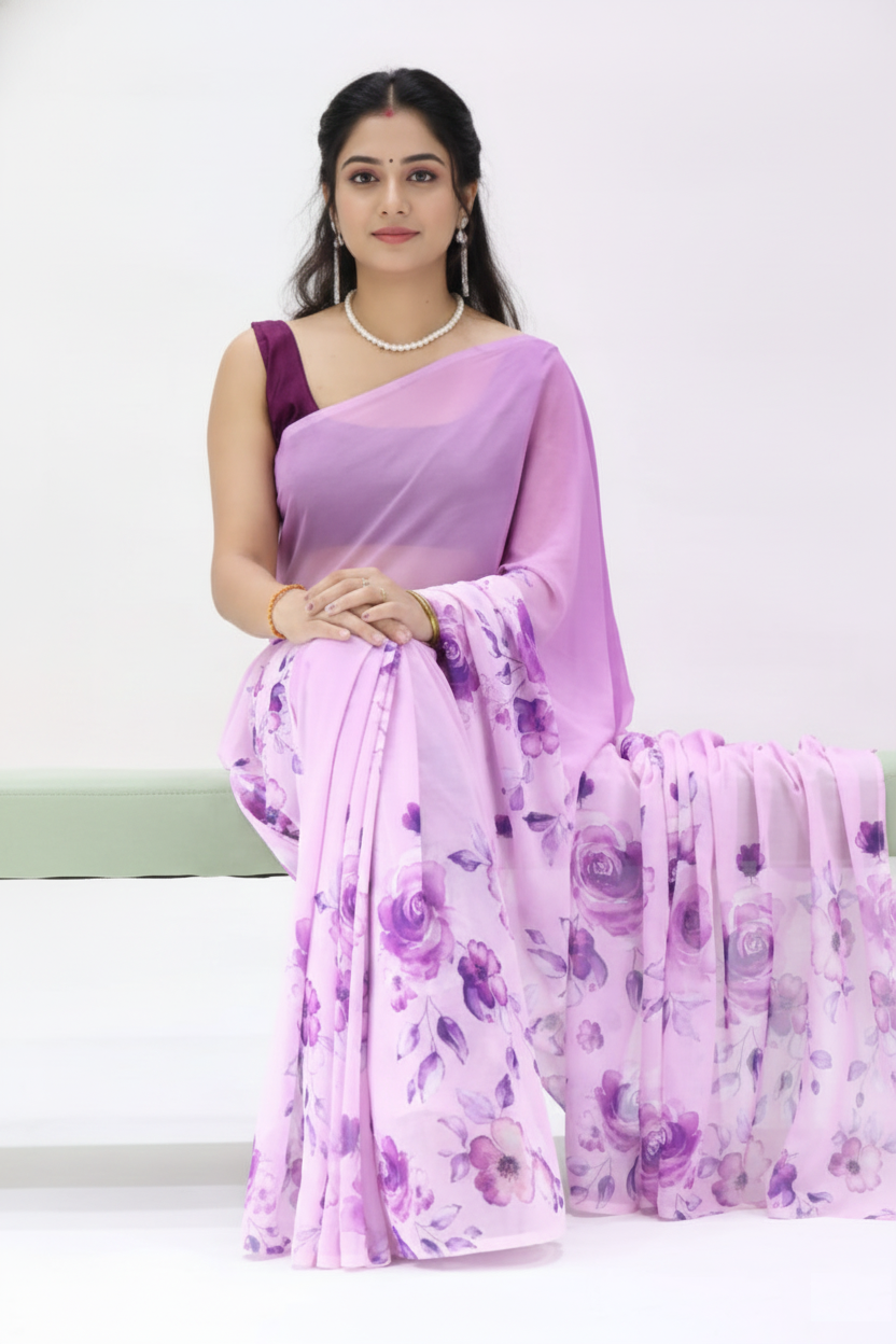 Weightless Floral Sky Violet Sarees